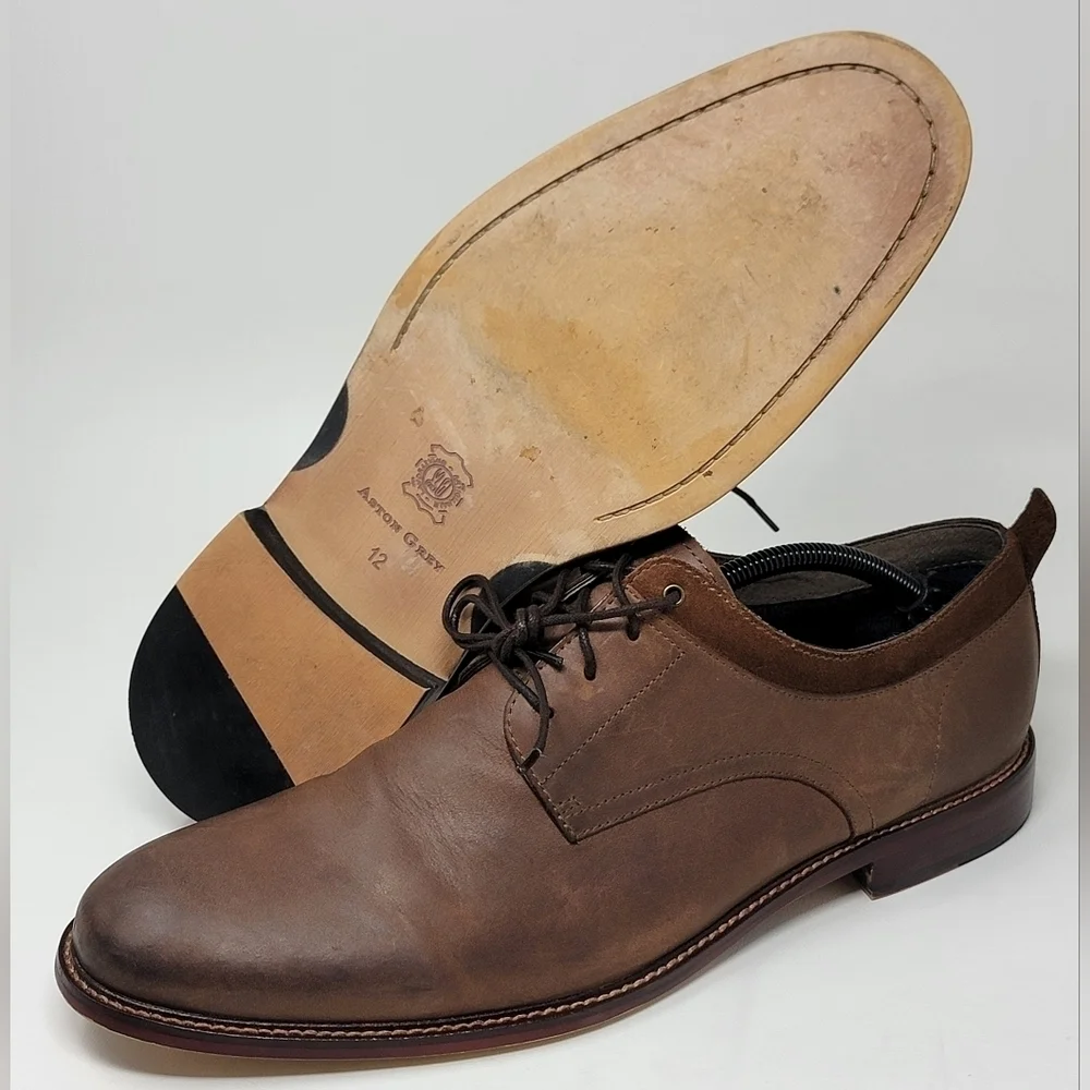 Aston Grey Dwilia Oxford Brown Leather Dress Shoes Men's Size 12 Pre-owned